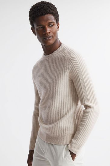 Reiss Stone Millerson Wool-Cotton Textured Crew Neck Jumper