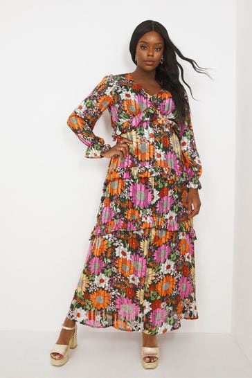 Simply Be Black Floral Tiered Maxi Dress