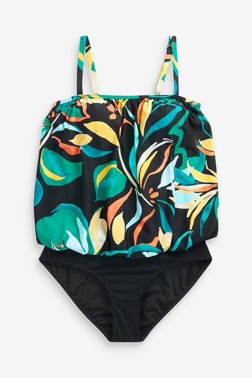 Black Tropical Blouson Swimsuit