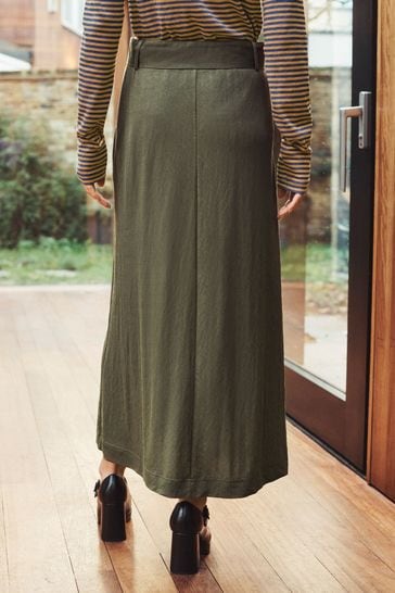 Khaki button front midi skirt outlet