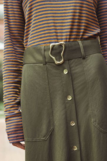 Khaki button front midi skirt on sale