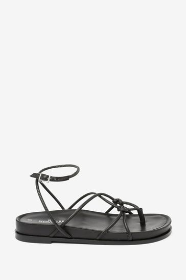 Buy Black Forever Comfort Leather Knot Detail Chunky Footbed