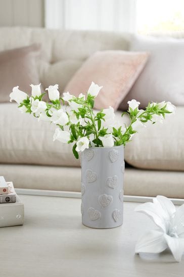 Grey Ceramic Embossed Flower Vase