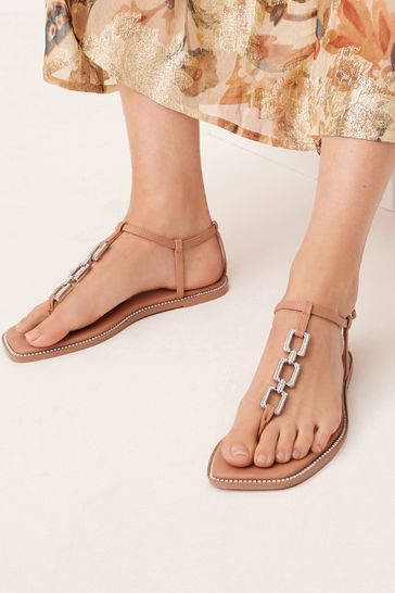 Buy Nude Pink Forever Comfort Flat Sandals With Jewelled Chain Detailing from Next Poland