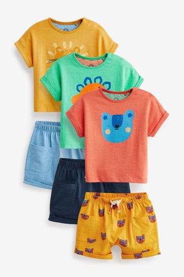 Multi Bright Character Baby T-Shirts And Shorts 6 Piece Set