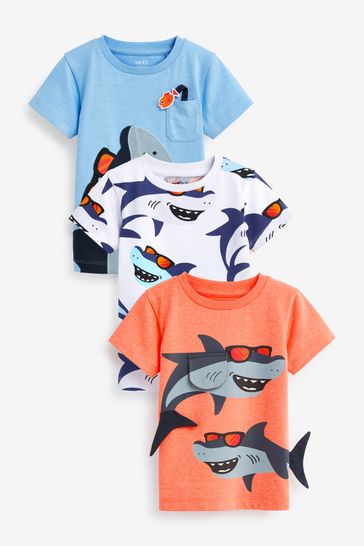 Blue/Pink Shark Character Short Sleeve T-Shirts 3 Pack (3mths-7yrs)