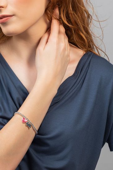 Radley Silver Plated Friendship Bracelet with Jumping Dog and Pink Enamel Heart