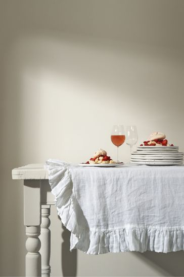 Truly White Ruffle Linen Table Cloth