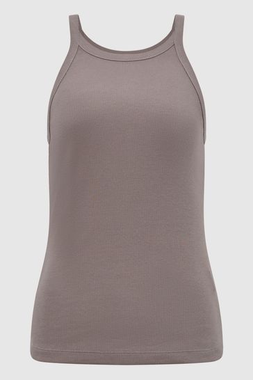 Buy Reiss Dark Grey Louisa Crew Neck Ribbed Cami Vest Top from