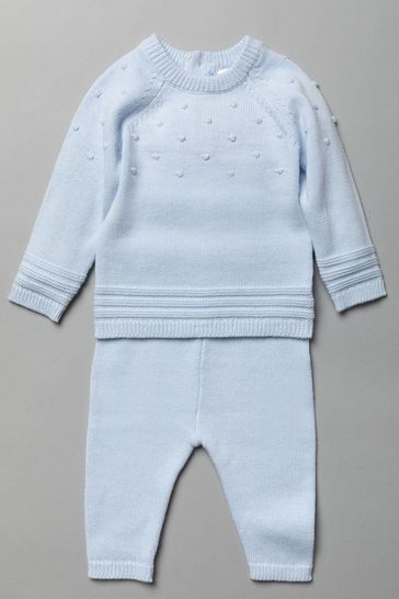 Rock A Bye Baby Boutique Blue Knitted Dotted Two-Piece Jumper And Bottom Set