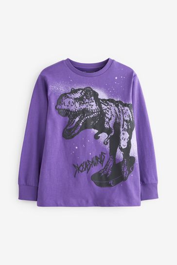 Purple Dino Graphic Long Sleeve T-Shirt (3-14yrs)