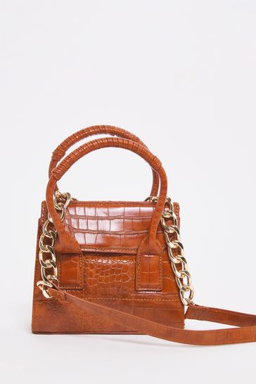 Simply Be Brown Mini Top Handle Croc Effect Bag