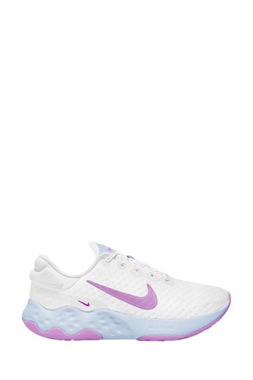 Nike White/Purple Renew Ride 3 Road Running Trainers