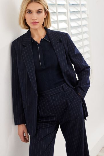 Buy Navy Blue Pinstripe Regular Fit Single Breasted Blazer from Next Ireland