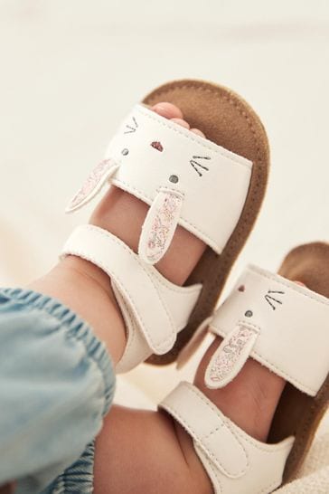 White Bunny Baby Ankle Strap Sandals (0-18mths)
