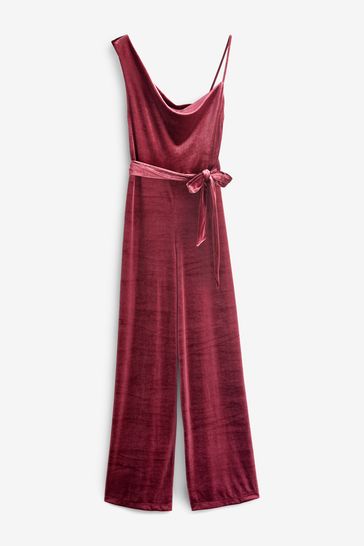 Buy Berry Red Velvet One Shoulder Wide Leg Jumpsuit from Next