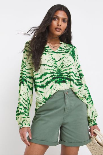 JD Williams Green Tie Dye Pull Over Collarless Blouse
