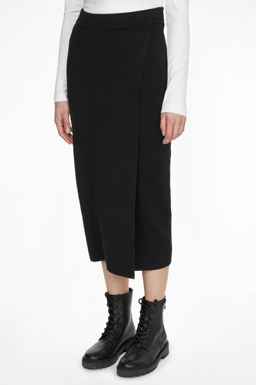Calvin Klein Black Rib Fitted Skirt