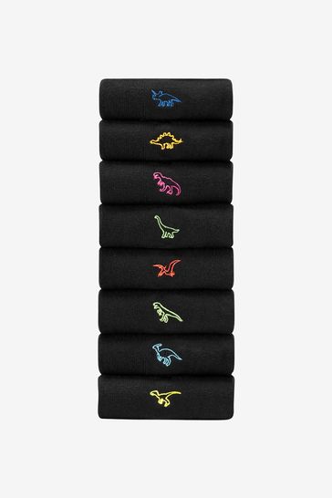 Black Neon Dinosaur Embroidered Socks