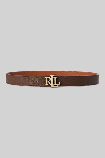Cinturón reversible marrón grande con monograma de Lauren Ralph Lauren