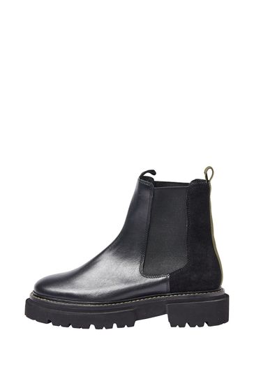 Oliver Bonas Chunky Chelsea Black Leather Boots