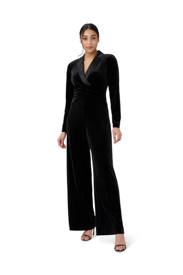 Buy Adrianna Papell Black Velvet Tuxedo Jumpsuit from Next Luxembourg