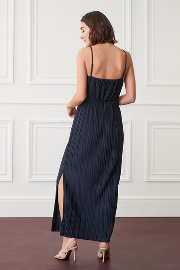 Buy Navy Blue Plisse Strappy Midi Dress from Next Ireland