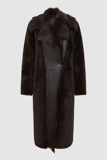 Buy Reiss Dark Aubergine Dana Petite Reversible Longline Shearling Coat from Next Cyprus