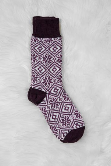 Celtic & Co. Ladies Purple Fairisle Pattern Merino Cot Socks