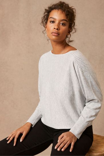 Mint Velvet Sparkle Grey Batwing Jumper