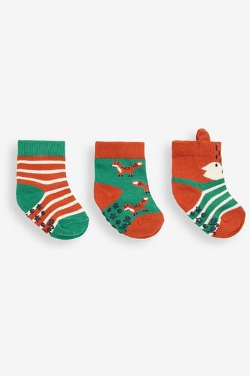 JoJo Maman Bébé Green Kids' 3-Pack Fox Socks