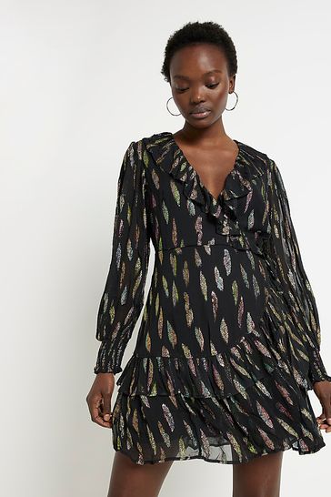 River island outlet black floral dress