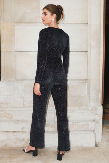 Buy Black Sparkle Next Long Sleeve Velvet Jumpsuit from Next Netherlands