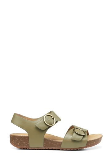 Hotter Green Tourist Extra Wide Buckle-Fastening Cork Wedge Sandals