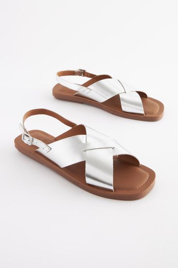 Silver Regular/Wide Fit Forever Comfort® Crossover Leather Sandals