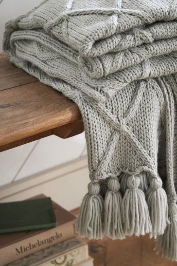 Grey cable knit throw best sale
