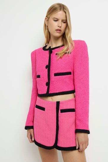 River Island Pink Cropped Collarless Trophy Jacket