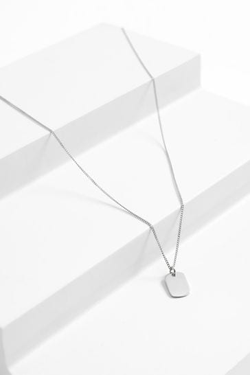 Buy Silver Sterling Silver Tone Mini Dog Tag Necklace from Next