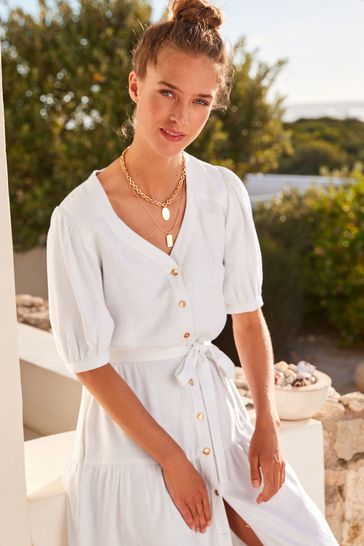 Linen blend sale button front dress