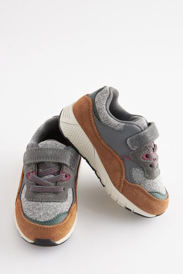 Grey/Brown Elastic Lace Trainers
