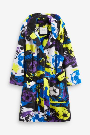 Blue Football Print Next Soft Touch Fleece Dressing Gown (1.5-16yrs)