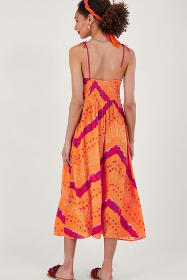 Monsoon Orange Bandhani Dye Cami Midi Dress