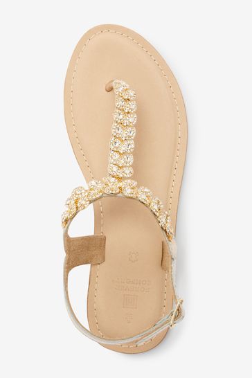 Gold Regular Wide Fit Forever Comfort Leather Jewel Toe Post Flat Sandals