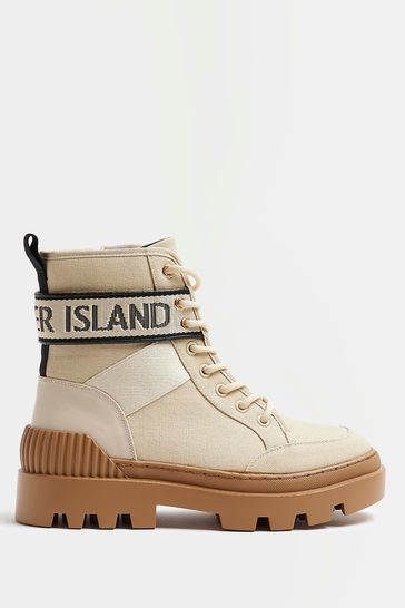 River Island Branded Canvas Brown Boots
