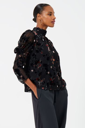 French Connection Guthern Black Burn Out Top