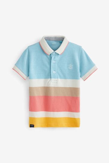 Multicolour Pastels Short Sleeve Stripe Pique Jersey Polo Shirt (3mths-7yrs)