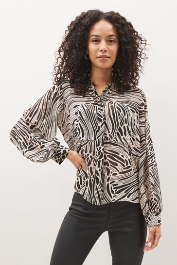 Buy Abstract Printed Button Through Trim Detail Blouse from Next Luxembourg