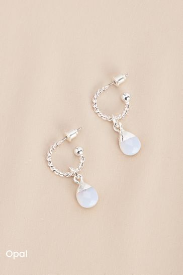 Gold Tone Silver Tone Semi Precious Stone Hoop Earrings