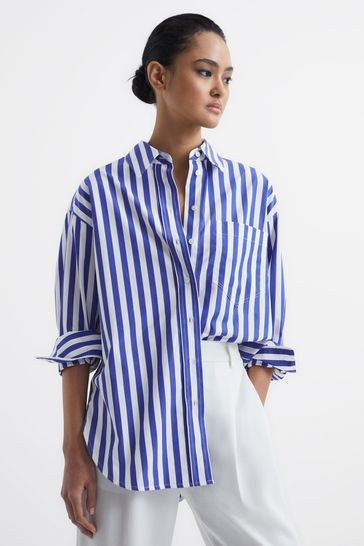 Buy Reiss Blue/White Emma Relaxed Fit Striped Cotton Shirt from Next USA