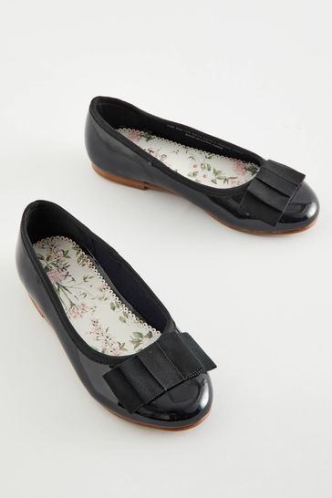 Navy Patent Bow Occasion Ballerinas Shoes